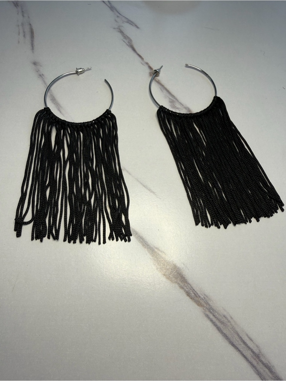 Black Fringe Hoop Earrings - Women Jewelry